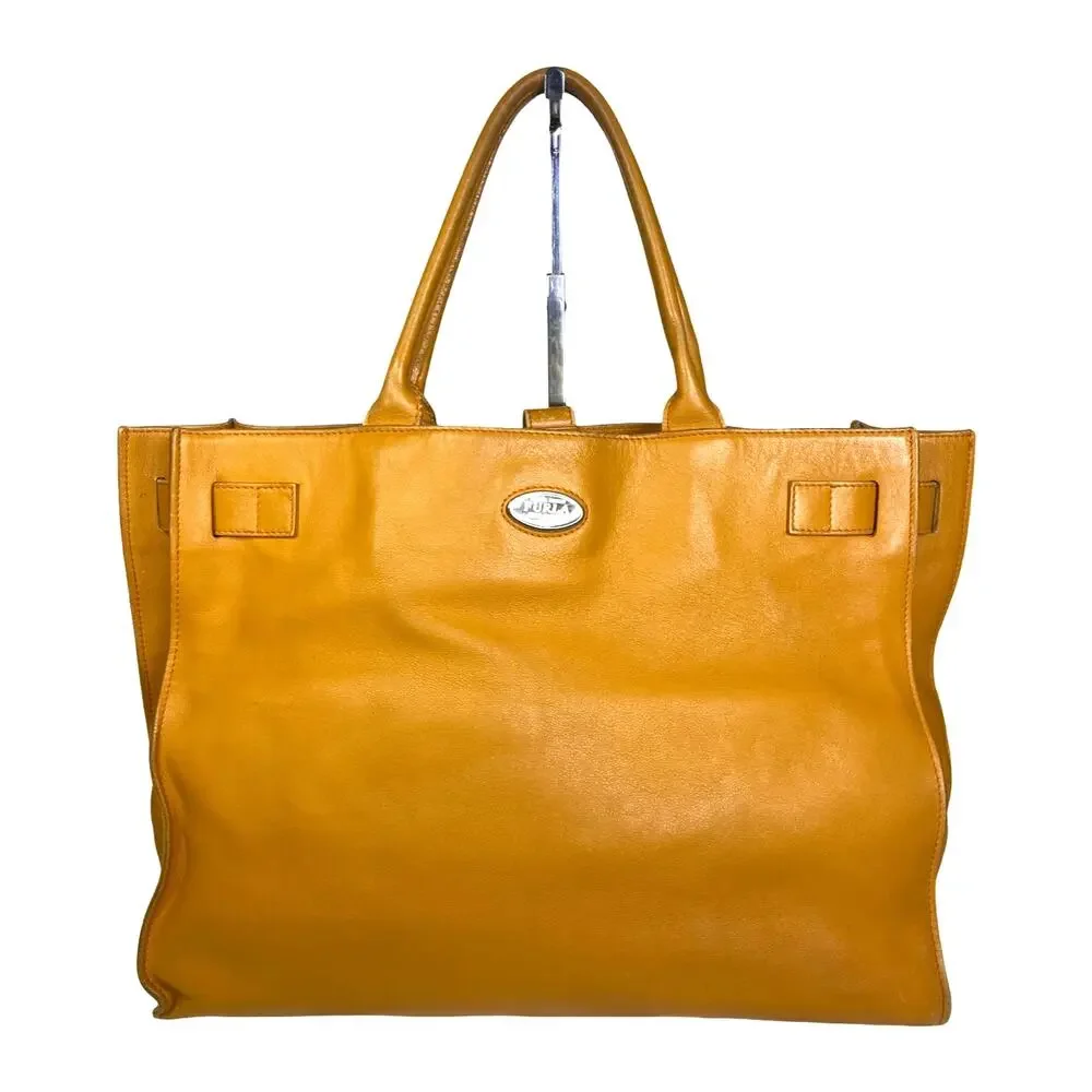 Furla Vintage Greta Tan Leather Large Tote Bag Satchel Made in Italy Mustard